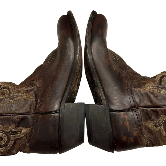 Lucchese Brown Leather Western Cowboy Boots, Sz 9D - Picture 9 of 16
